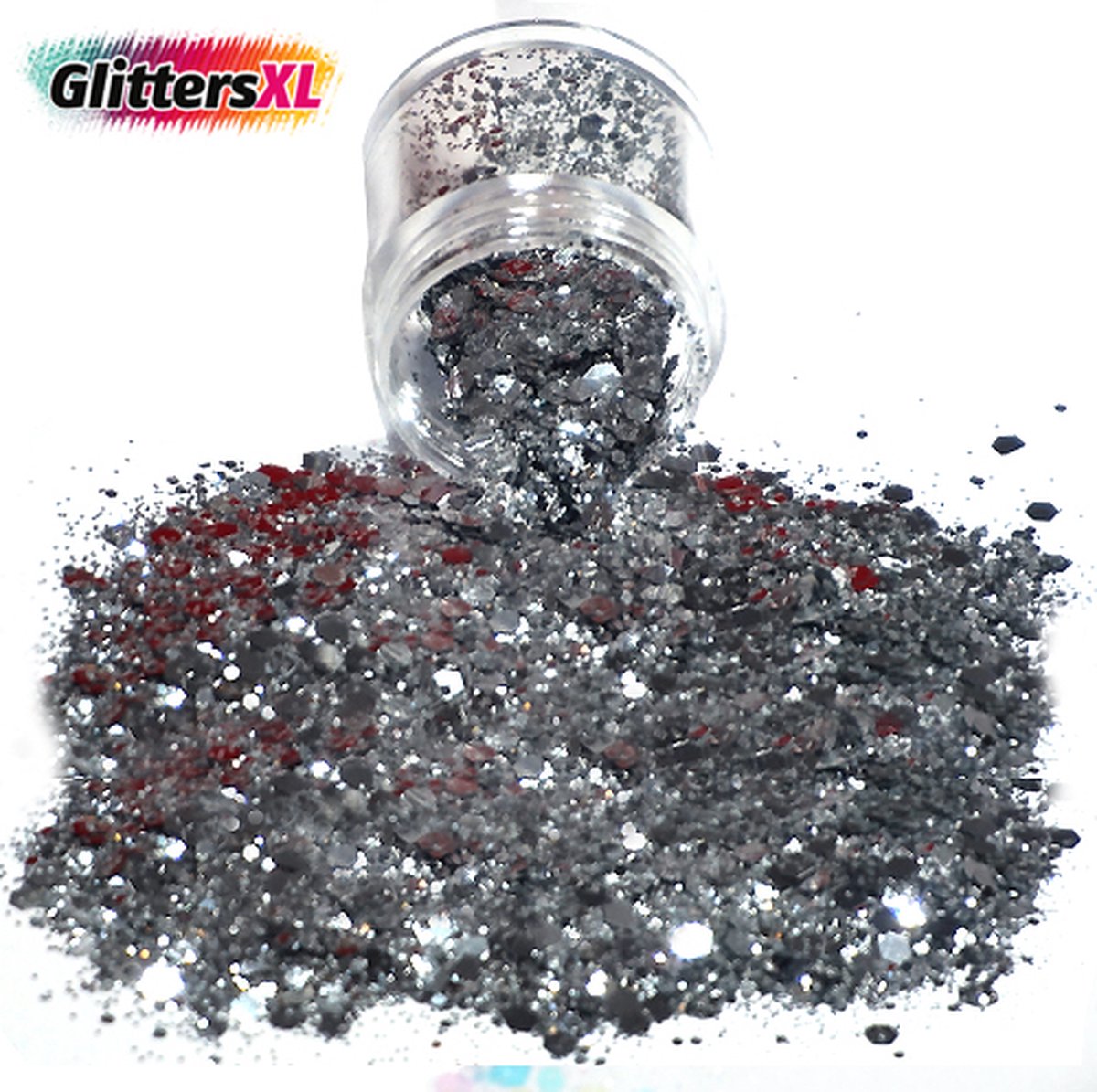 GlittersXL - Chunky Glitters (Donker Zilver) [Volume 8g - Festival Jewels Glitter Outfit Lichaam en Gezicht - Make-up Diamond Dots Face Body - Diamantjes Strass Steentjes - Kinderen Volwassenen Dames Makeup Tattoo]